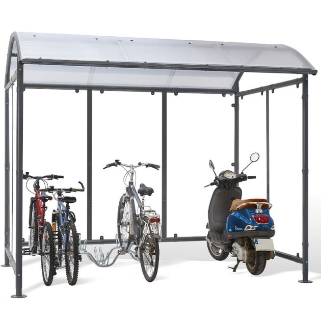 Abris vélos dôme 6 vélos + 2 scooters / motos avec bardage support vélos motos