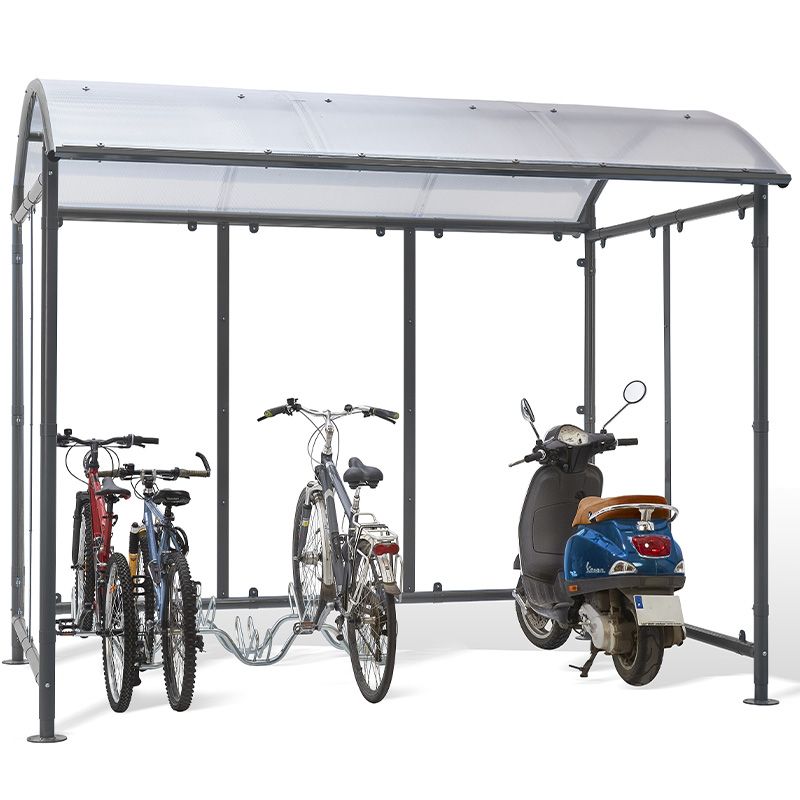 Abris vélos dôme 6 vélos + 2 scooters / motos avec bardage support vélos motos