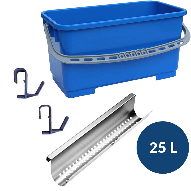 Seau de lavage pour vitres avec grille d'essorage en inox 25L