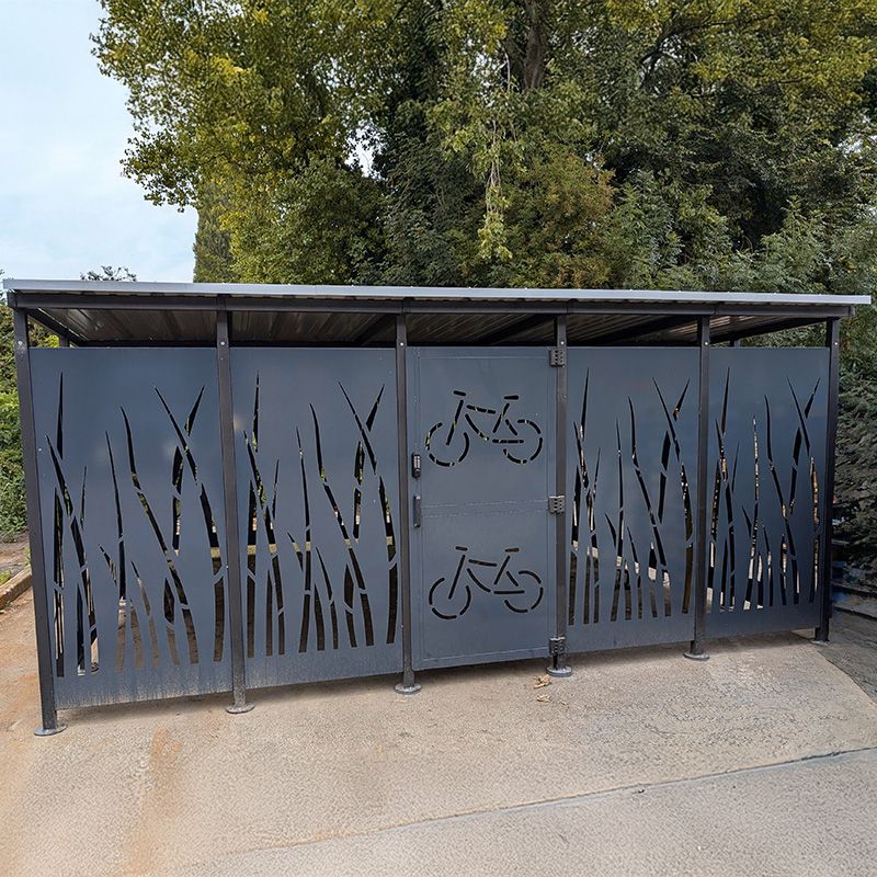 Abri Cubique - Modèle Roseau 3 x 5 m ambiance face 32 vélos