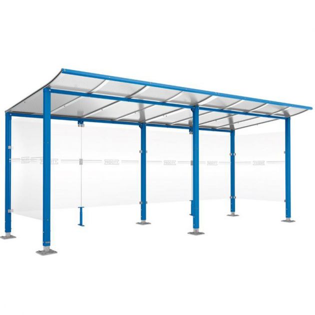 Abri velo 12 places avec toit courbé et bardages bleu