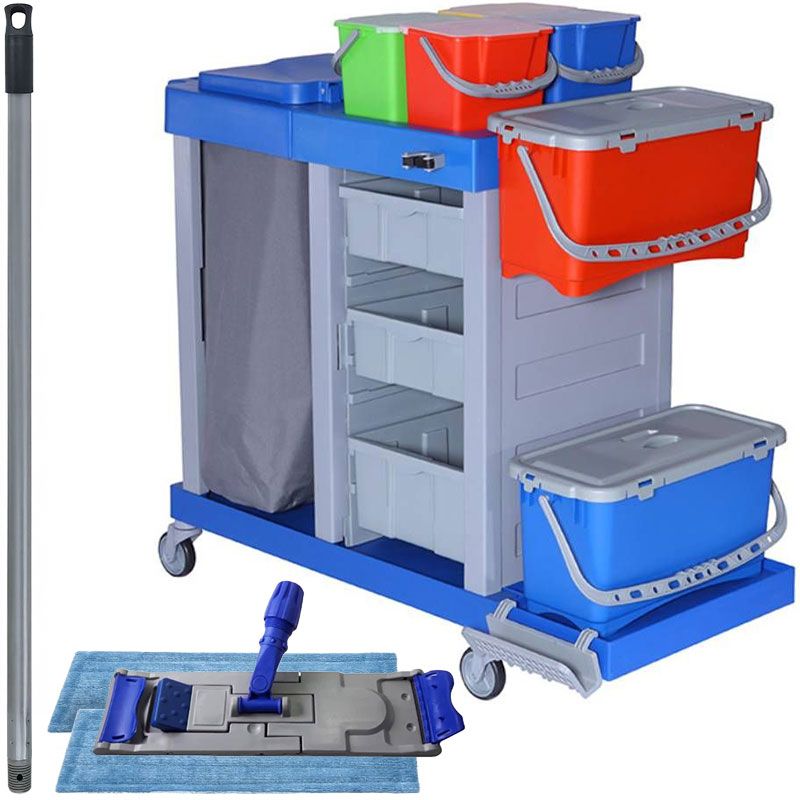 Kit chariot de ménage pré-imprégnation 6 seaux et porte-sac 120 L