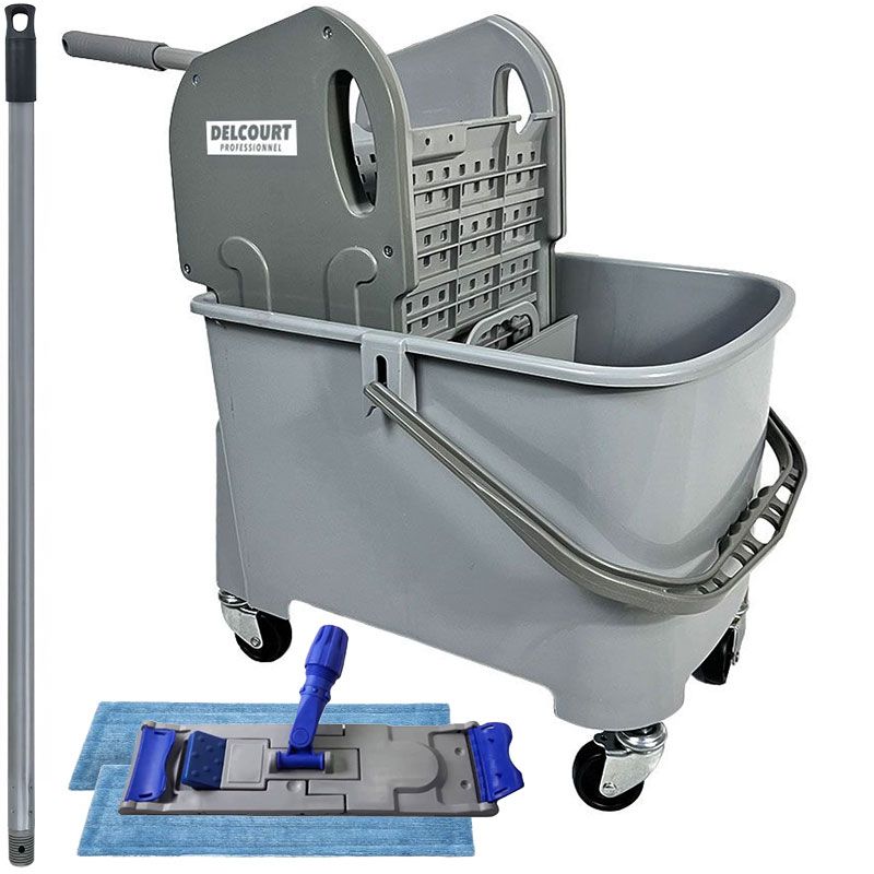 Kit seau essoreur à presse avec roues 20L