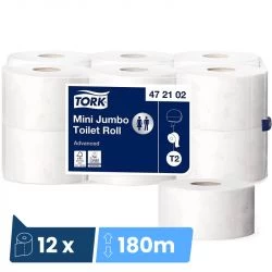 Papier toilette Mini Jumbo Advanced 180 m Tork T2 - colis de 12 bobines