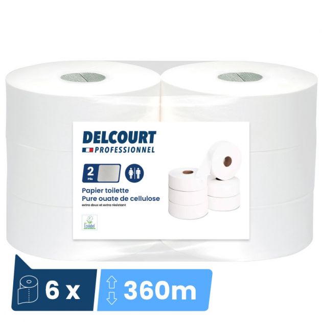 Papier toilette double épaisseur Ecolabel 6 bobines 360m Maxi Jumbo blanc