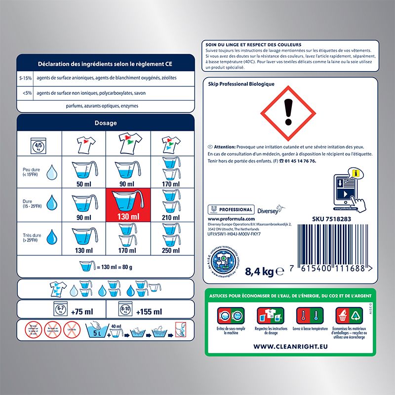 Skip Pro Formula Biological 105 lavages informations Skip Pro Formula Biological 105 lavages informations