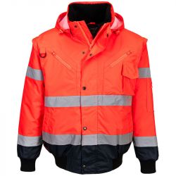 Blouson Bomber3-en-1 Haute Visibilité Bicolore rouge et bleu