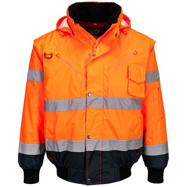 Blouson Bomber3-en-1 Haute Visibilité Bicolore orange et bleu