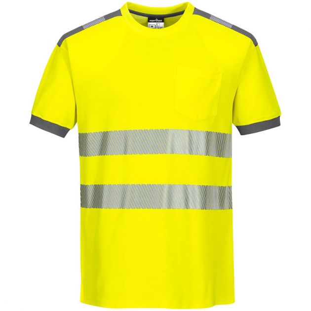 T-Shirt de travail jaune haute visibilité PW3 gris