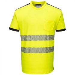 T-Shirt de travail jaune haute visibilité PW3 noir