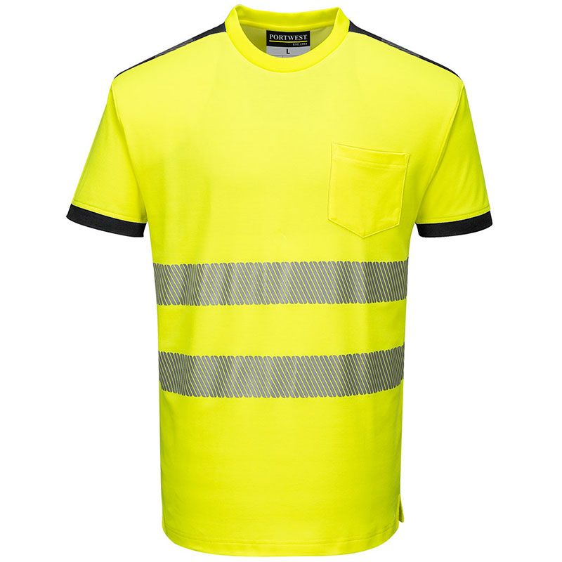 T-Shirt de travail jaune haute visibilité PW3 noir