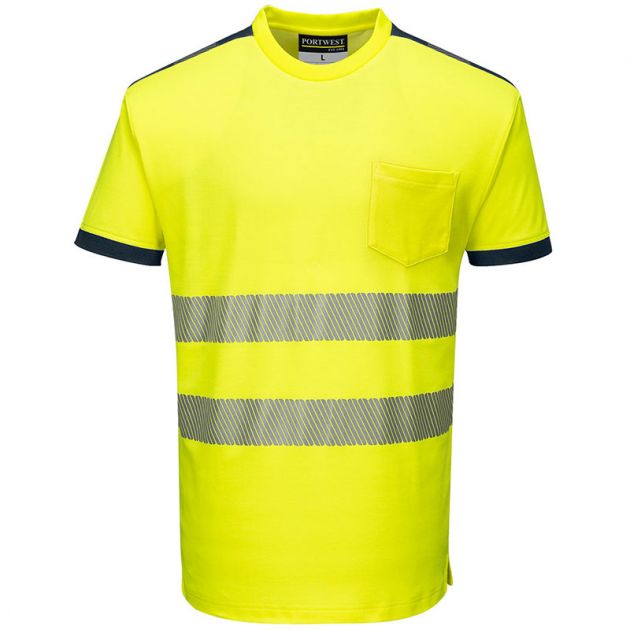 T-Shirt de travail jaune haute visibilité PW3 bleu