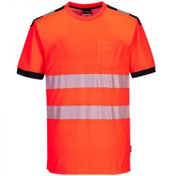 T-Shirt de travail rouge et noir haute visibilité PW3
