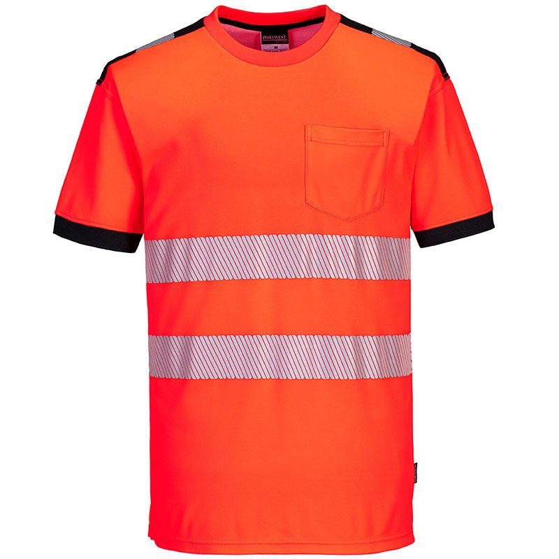 T-Shirt de travail rouge et noir haute visibilité PW3