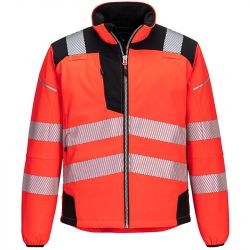 Veste de travail softshell haute visibilité rouge et noir PW3