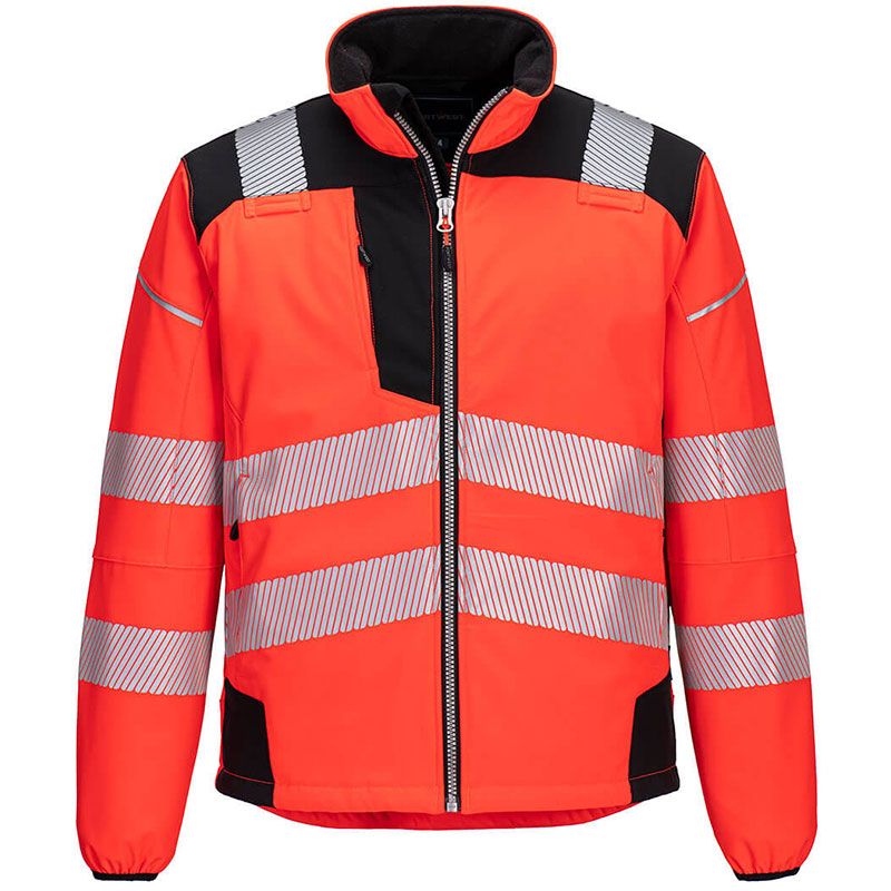 Veste de travail softshell haute visibilité rouge et noir PW3