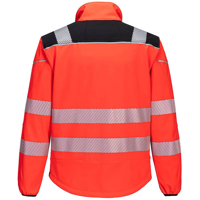 Veste de travail softshell haute visibilité rouge et noir PW3
