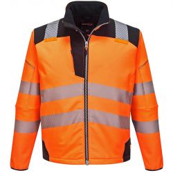 Veste de travail softshell haute visibilité orange PW3 noir