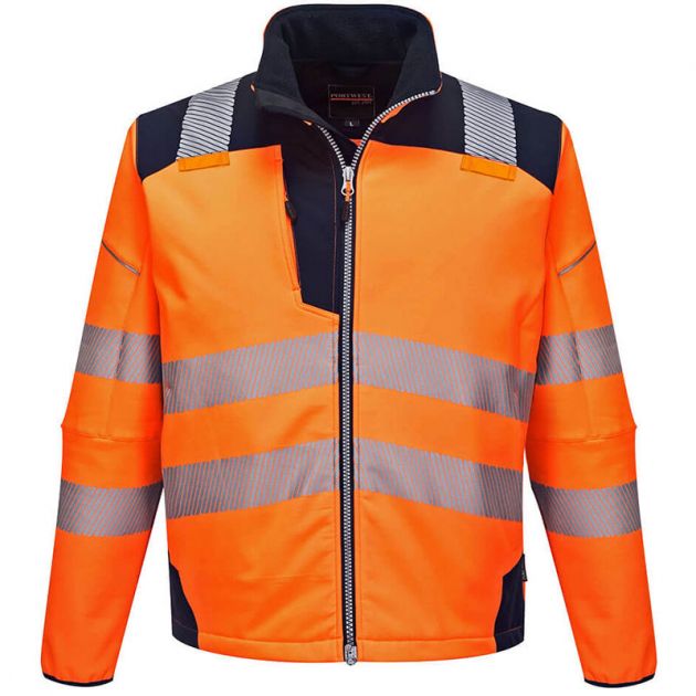 Veste de travail softshell haute visibilité orange PW3 bleu