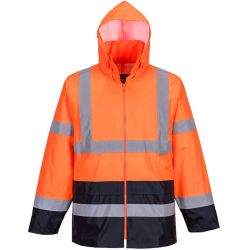 Veste de pluie Hi-Vis bicolore orange et bleu marine face