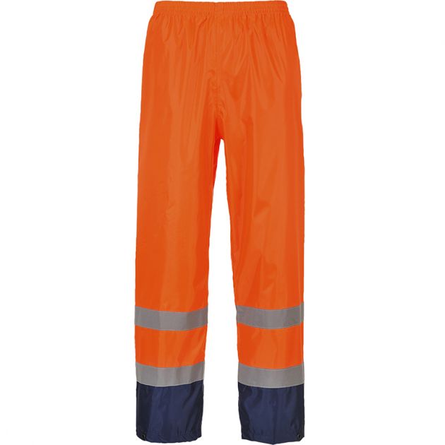 Pantalon de pluie Hi-Vis bicolore orange et bleu marine