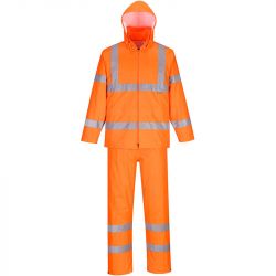 Ensemble de pluie enroulable haute visibilité orange face