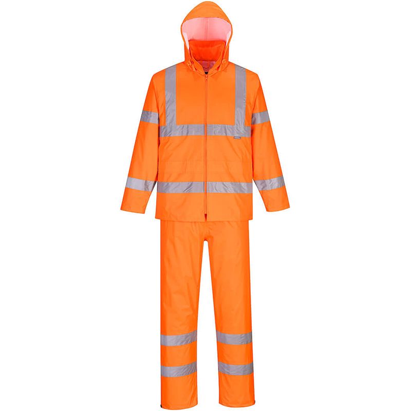 Ensemble de pluie enroulable haute visibilité orange face