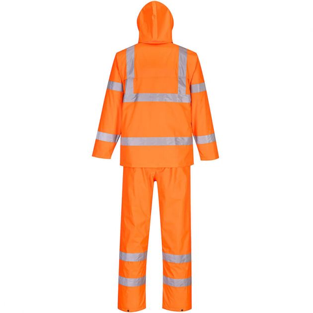 Ensemble de pluie enroulable haute visibilité orange dos