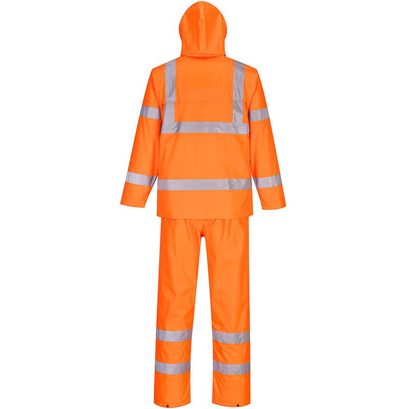 Ensemble de pluie enroulable haute visibilité orange dos