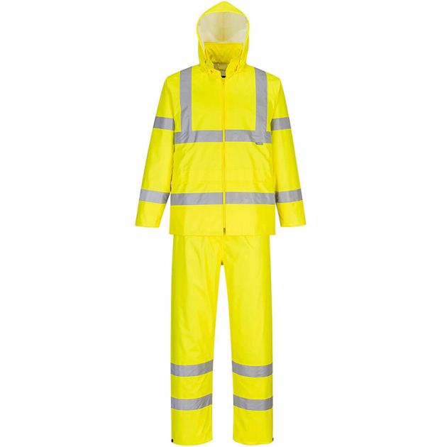 Ensemble de pluie enroulable haute visibilité jaune face