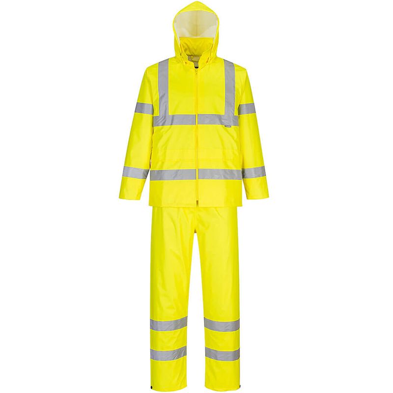 Ensemble de pluie enroulable haute visibilité jaune face