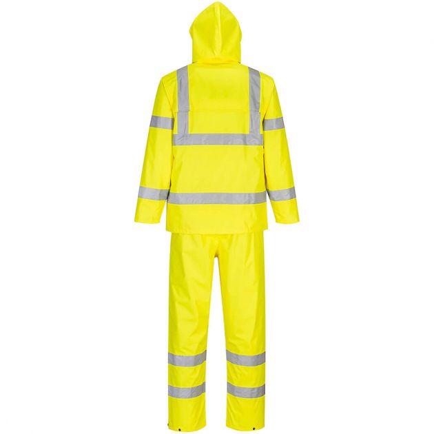 Ensemble de pluie enroulable haute visibilité jaune dos