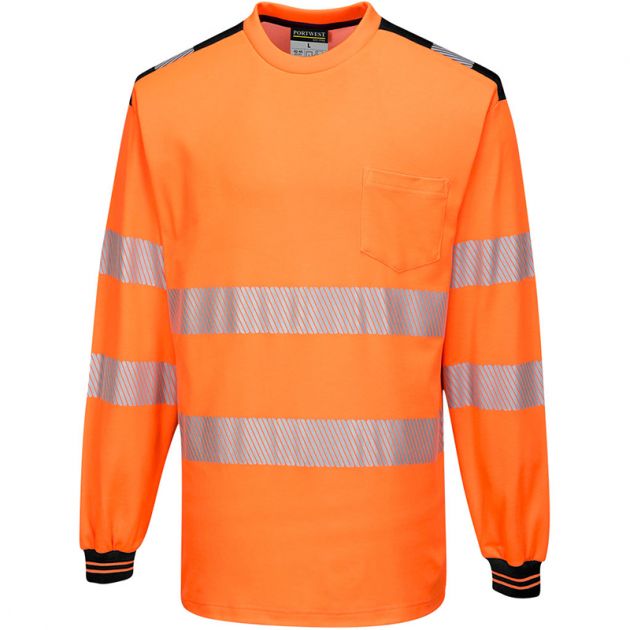PW3 T-Shirt Haute Visibilité ML orange noir face