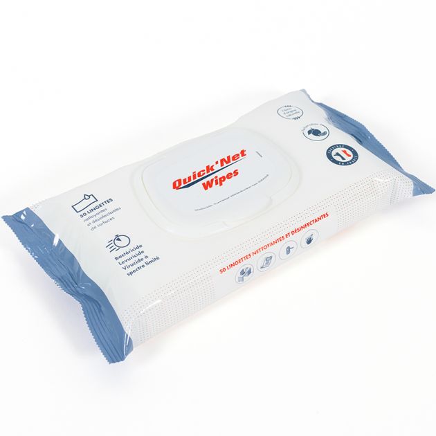 Lingettes nettoyantes désinfectantes Quicknet - étui de 50