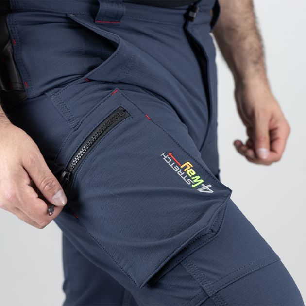 Pantalon de travail cargo stretch ripstop bleu focus jambe