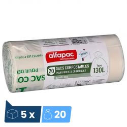 Sac poubelle biodégradable vert 130 L x100 liens classiques