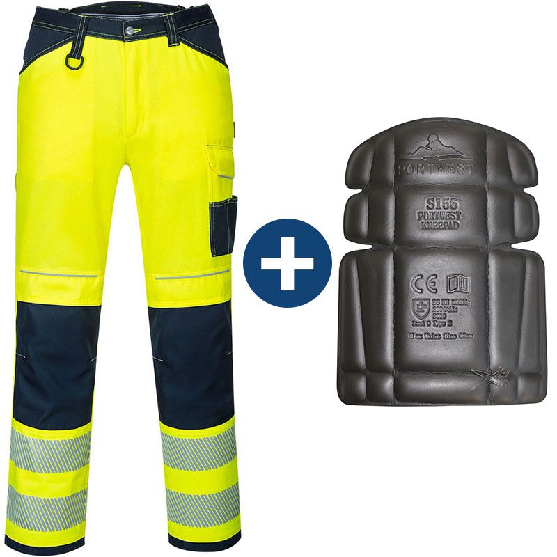 Pantalon de travail haute visibilité avec poche genouillère PW3 bleu marine