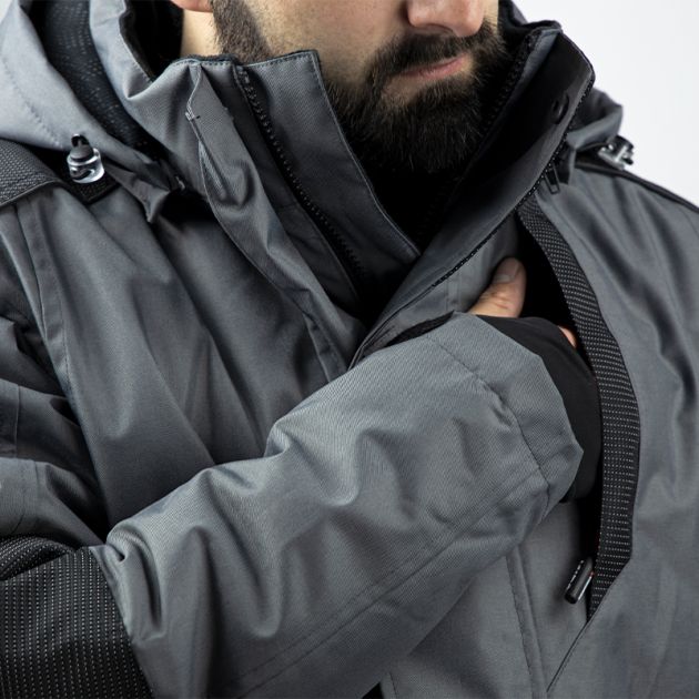 Parka renforcé avec capuche amovible poche poitrine gris