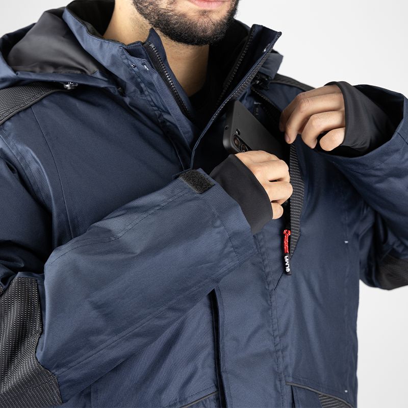 Parka renforcé avec capuche amovible bleu poche poitrine