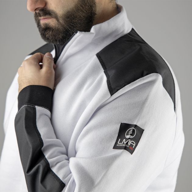 Sweat col camionneur bicolore blanc epaule