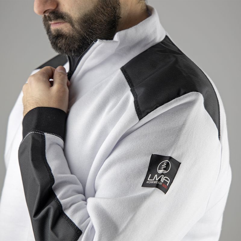 Sweat col camionneur bicolore blanc epaule