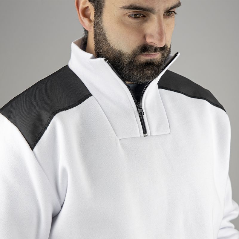 Sweat col camionneur bicolore blanc col