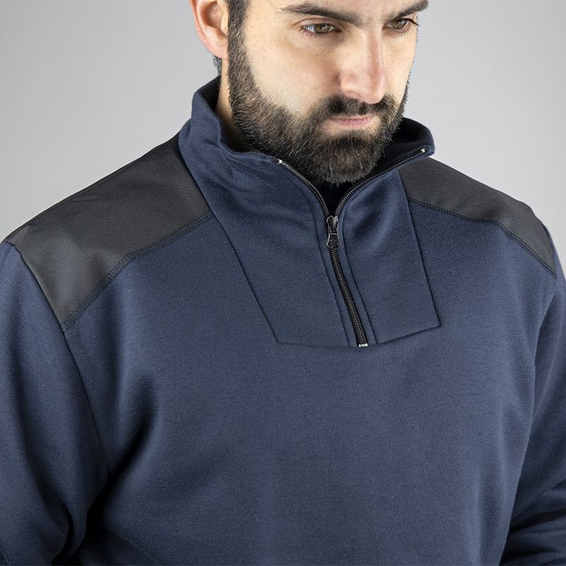 Sweat col camionneur bicolore bleu col