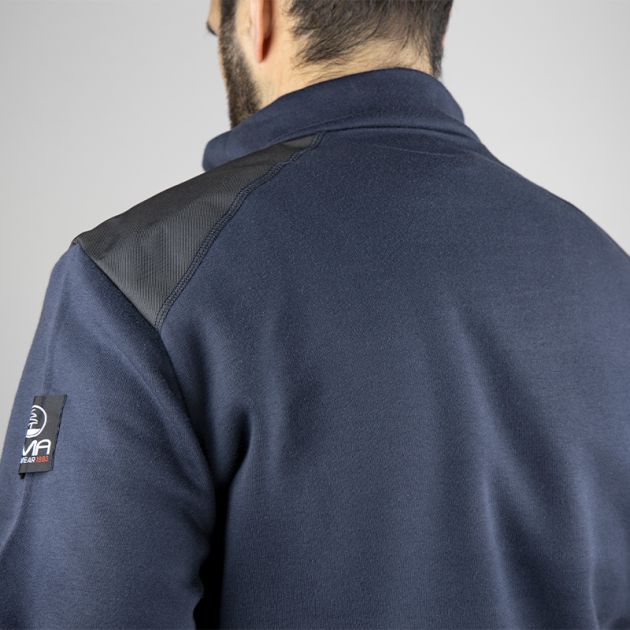 Sweat col camionneur bicolore bleu dos