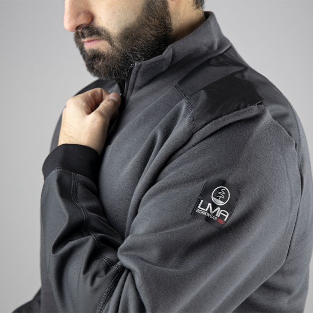 Sweat col camionneur bicolore gris epaule