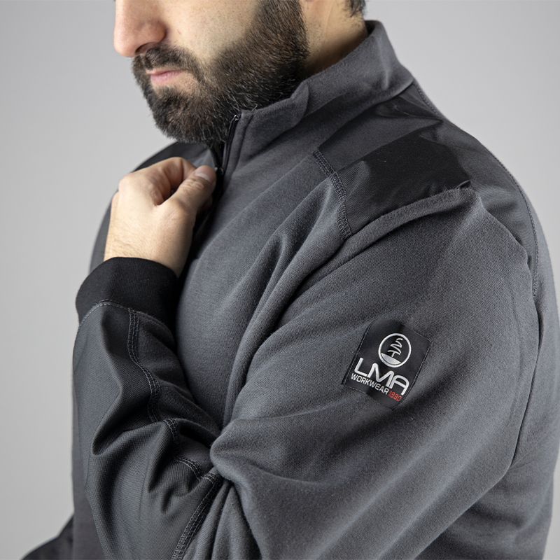 Sweat col camionneur bicolore gris epaule