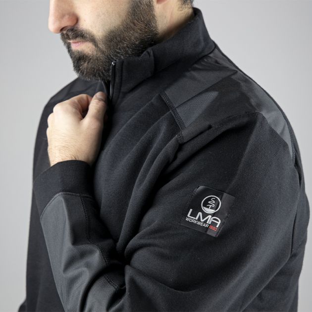 Sweat col camionneur bicolore noir epaule