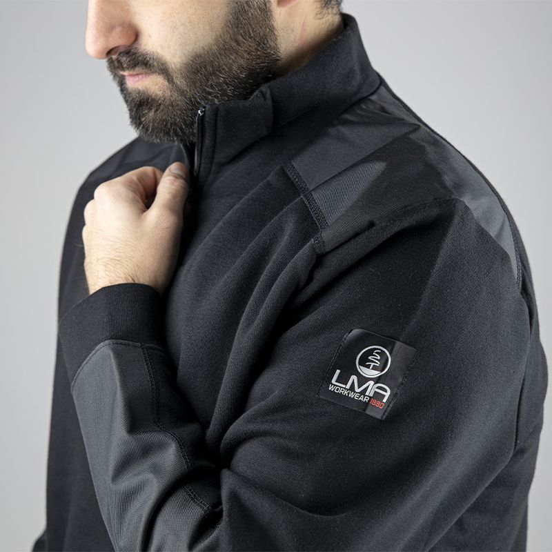 Sweat col camionneur bicolore noir epaule