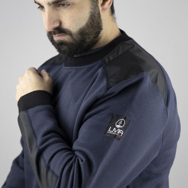 Sweat col camionneur bicolore bleu epaule