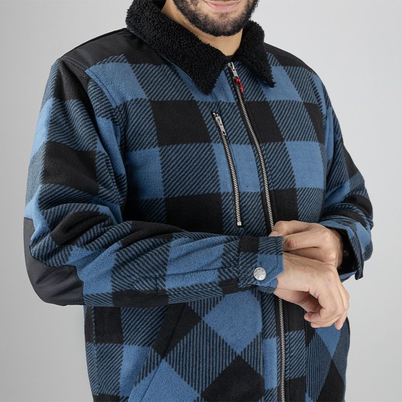 Chemise de travail matelassée à carreaux bicolore bleu manche